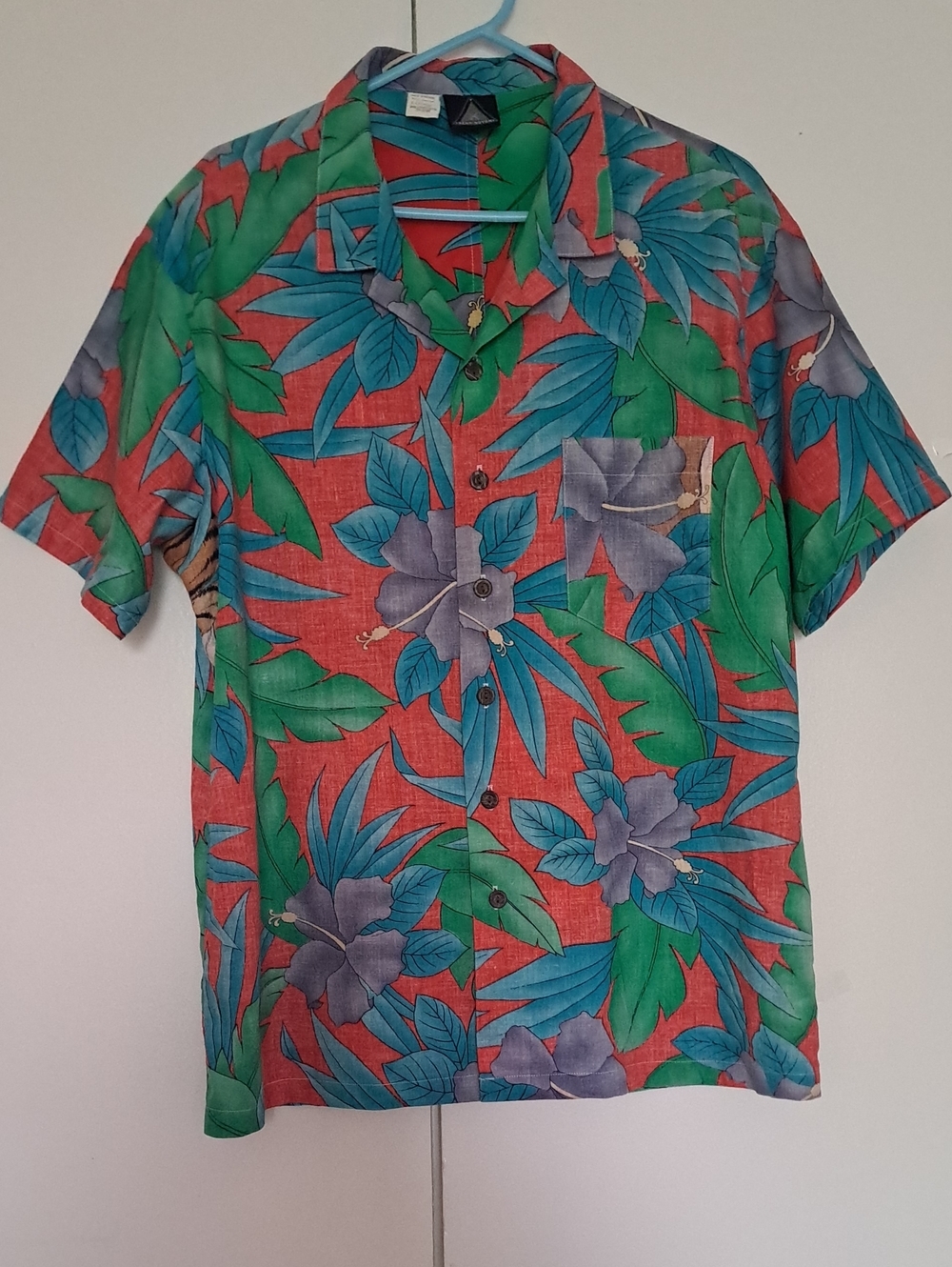 KENNINGTON Casual Red Tropical Floral Short-Sleeve Button-Down Shirt